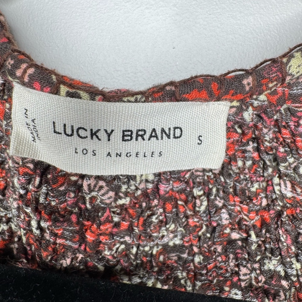 Lucky Brand Printed Smocked Peasant Blouse womens S cottagecore boho western - Picture 8 of 8